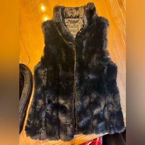 Like new soft White House black market faux black fur vet & belt size small